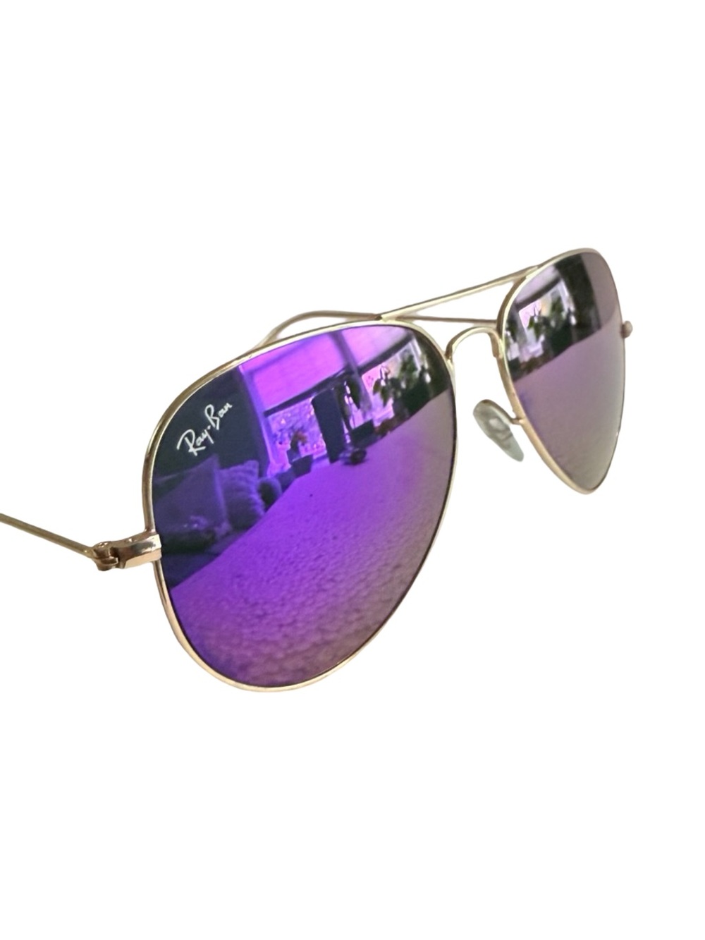 Ray-Ban Aviator Sunglasses with Purple Mirrored Lenses in great condition